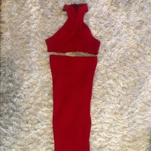 Naked Wardrobe red crop halter set